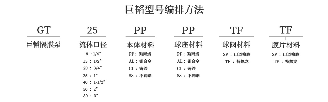 巨韬气动隔膜泵型号编排方法